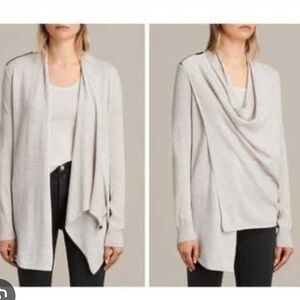 All Saints Raze Drina Cardigan Cotton Cashmere Blend Cream Grey size 8